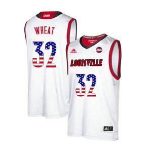 Mens University of Louisville #32 DeJuan Wheat White USA Flag Fashion Embroidery Jersey 365534-202