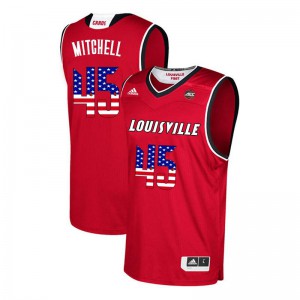 Mens University of Louisville #45 Donovan Mitchell Red USA Flag Fashion High School Jerseys 846672-652