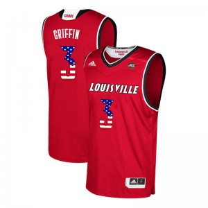 Men University of Louisville #3 Jo Griffin Red USA Flag Fashion Embroidery Jersey 649027-629