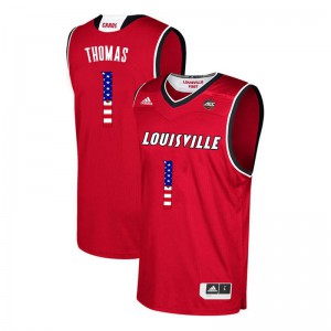 Men's University of Louisville #1 Lance Thomas Red USA Flag Fashion Stitched Jersey 748161-523