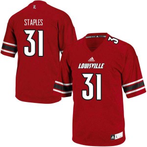 Men University of Louisville #31 Malik Staples Red Official Jersey 955606-452