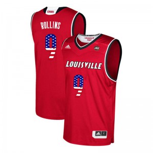 Men's University of Louisville #9 Phil Rollins Red USA Flag Fashion College Jersey 947933-673