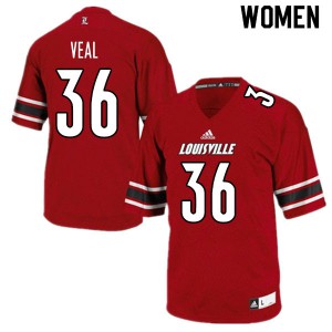 Women's Louisville #36 Arthur Veal Red Stitched Jerseys 190197-791