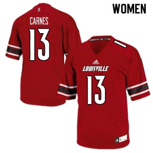 Women's University of Louisville #13 Braden Carnes Red Stitch Jerseys 590965-339
