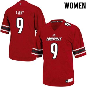Womens Louisville Cardinals #9 C.J. Avery Red Stitch Jersey 546684-416