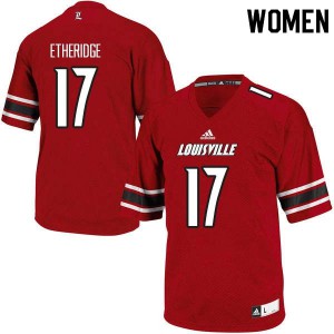 Womens University of Louisville #17 Dorian Etheridge Red Football Jersey 346845-472