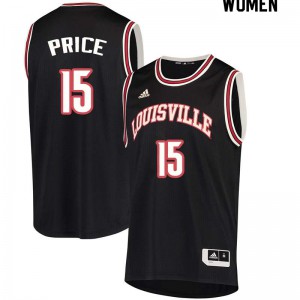 Womens University of Louisville #15 Jim Price Black Embroidery Jersey 166721-955