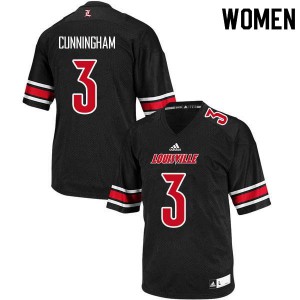 Women Louisville Cardinals #3 Malik Cunningham Black College Jerseys 394987-337