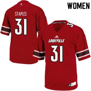 Women's Louisville Cardinals #31 Malik Staples Red Stitched Jersey 278956-818