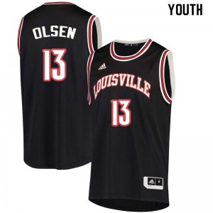 Youth University of Louisville #13 Bud Olsen Black Stitched Jersey 127316-463