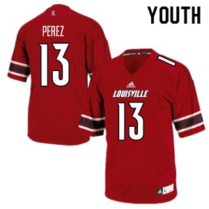 Youth University of Louisville #13 Christian Perez Red NCAA Jerseys 115490-180