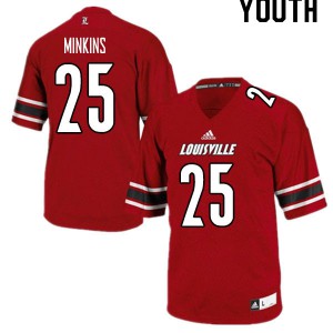 Youth University of Louisville #25 Josh Minkins Red Stitched Jerseys 739203-661