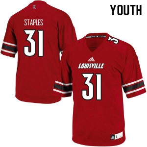 Youth University of Louisville #31 Malik Staples Red University Jersey 687999-165